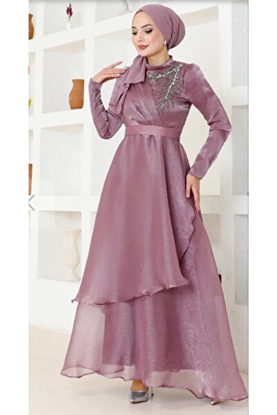 BestShopping Organze Taş Detay Abiye Lila