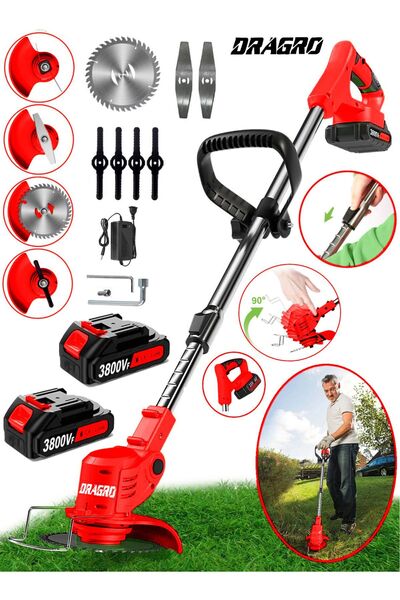 Dragro 21 V Çift Akülü Tırpan Uzatma Kollu Çim Çalı Ot Biçme Şarjlı Tırpantel...