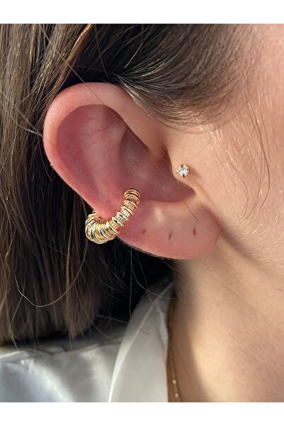 Pinery Jewels Boğumlu Taşlı Pirinç Üzeri Kaplama Kadın Kıkırdak Küpe ( Earcuff )