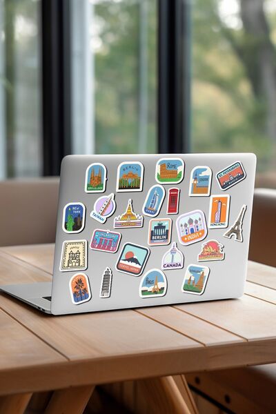 One Little Happiness Orașele lumii - Set de autocolante pentru notebook pentru laptop, tabletă și telefon