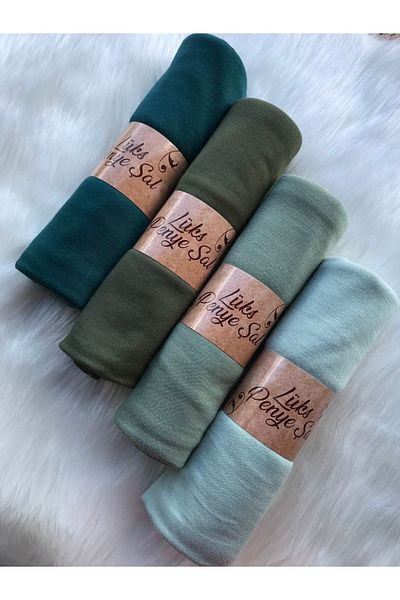 Naciye Sultan Jersey Shawl Set of 4 (KHAKI - ZEMRUT - ÇAĞLA GREEN - WATER GREEN)