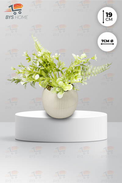 BYSHOME طاولة زينة ورف زهرة مع زخرفة بيضاء في وعاء زهور صناعية 19 سم