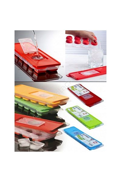CARNIVAL LAND Colorful Silicone Ice Mold - Bpa Free, Non-Stick and Easy Water Refillable, 12 Compartment 1 Piece with Lid