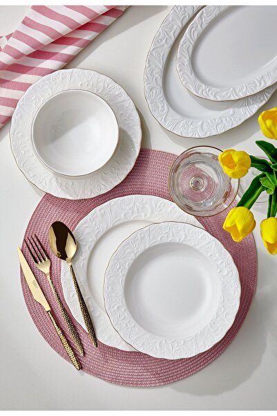 Ravello Home RAVELLO PERA 26 PARÇA PURE GOLD İNSİDE BONE PORSELEN YEMEK TAKIMI