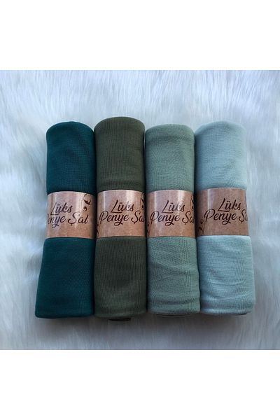 Naciye Sultan Jersey Shawl Set of 4 (KHAKI - ZEMRUT - ÇAĞLA GREEN - WATER GREEN)