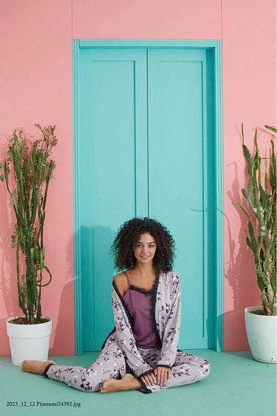 Pijamoni PYJAMONY VISKOSE WOMEN'S SLINGED 3-PIECE PAJAMAS SET-7400-3