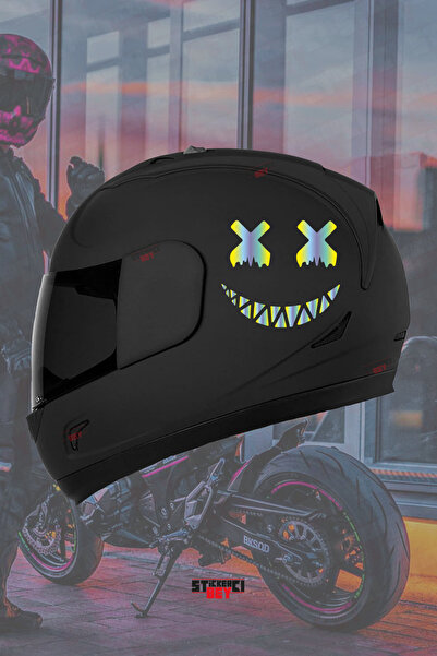 STİCKERCI BEY X X DİŞLİ GÜLEN YÜZ ARMA KASK MOTOR ARAÇ KAPLAMA SETİ ARKSESUAR...