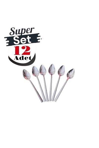 Yüsra Home 12 Pcs Flat Bar Model Teaspoons for Daily Use - Stainless Steel Fortune Dowry