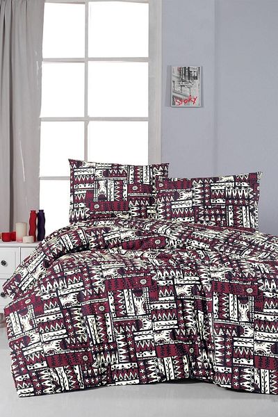 Home&Bath Double Black Claret Red White Duvet Cover Set - 100% Cotton - Viracocha