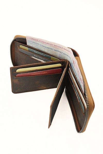 willpolo Unisex Genuine Leather Zippered Wallet