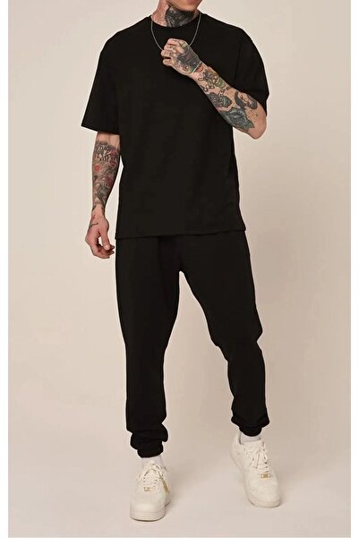 PAWWY طقم تي شيرت أسود وبدلة رياضية للجنسين