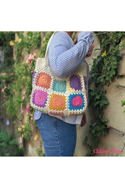 Satürn Hobi Knitted Batik Colored Motif Shoulder Bag