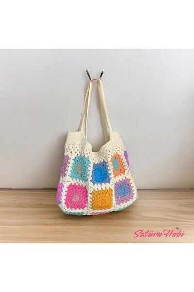 Satürn Hobi Knitted Batik Colored Motif Shoulder Bag