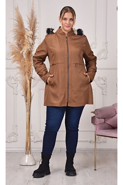 AKŞEN GİYİM Trench cu glugă detașabilă, mărime mare, 80 cm lungime