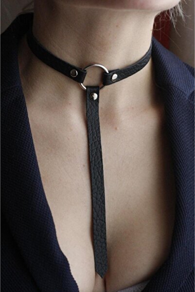 Nishstyle Ok Model Siyah Suni Deri Choker Kolye