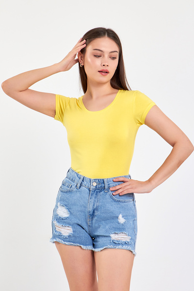 SPROUT fresh طاقم الرقبة قصيرة الأكمام الجسم الأساسي