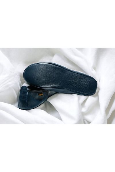 Akdam Navy Blue Leather Hajj Umrah Tawaf and Home Shoes - 100%