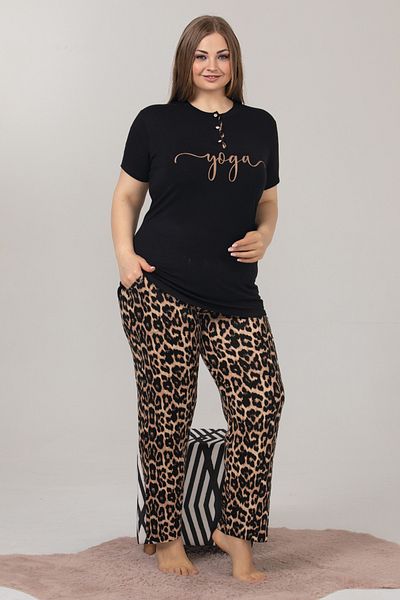 quilling Leopard Print Black Lady Pajamas Set - 10850 Model, Comfortable Cotton Viscose, Large Size