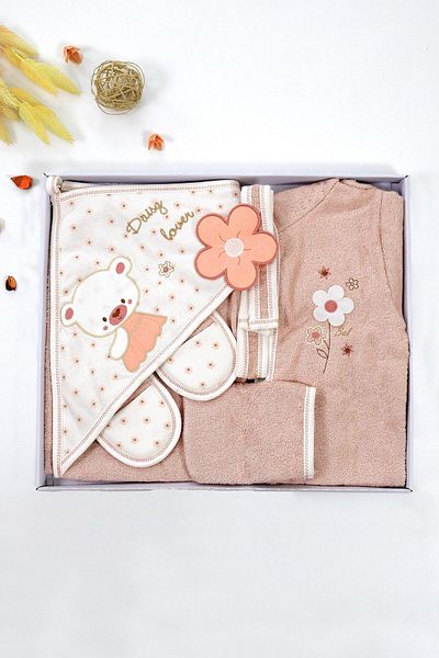 Sitilin 0-2 Years Baby Girl Luxury Bathrobe and Towel Set - Cotton Fabric STL6662