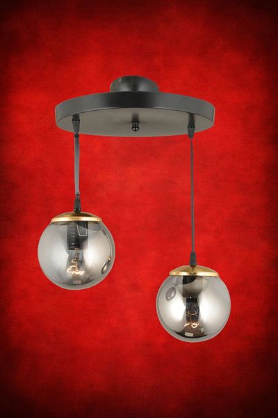 SONSUZ AYDINLATMA&AVİZE Black Infinite Pendant Tray - 2-Piece Smoked Glop Ball Glass Facing Luxury Chandelier