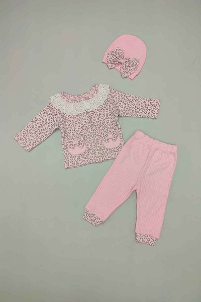 Peki Cotton Leopard Bow 3-Piece Zibin Set - Baby Add 5 Pay 4 Newborn Gift 15278