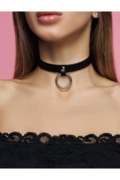 Nishstyle Tekli Halka Sallantılı Siyah Suni Deri Choker Kolye
