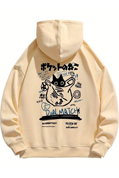 NoVibe سويت شيرت شتوي كبير الحجم مطبوع عليه قطة الشارع اليابانية للجنسين - 3 ...