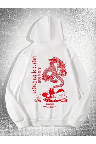 NoVibe Χειμερινό φούτερ με στάμπα Dragon Unisex Oversize - 3 κλωστές, 100% βα...