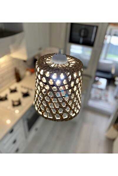 afralya home Hasır Bohem Avize, Rustik Avize, Jüt Avize, Doğal Avize, Tavan Aydınlatması Rattan 30cm (Duy Dahil )