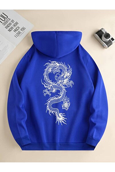 NoVibe Унисекс памучна качулка с качулка с принт на дракон - 3-слойна зимна б...