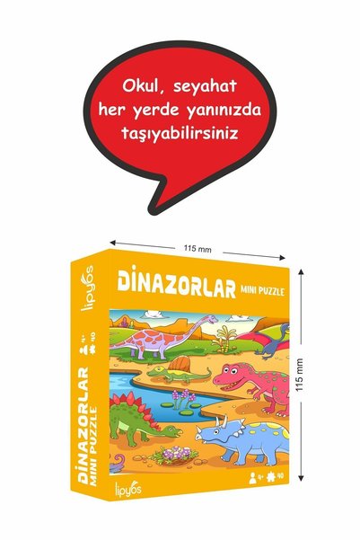 LİPYOS Sevimli Dinazorla-1 40 Parça Mini Ahşap Puzzle