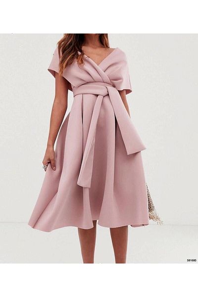 lovebox Rochie de seară elegantă, lungime midi, cu dublu piept, decolteu barcă, cu detaliu curea, femeie, noapte 1680