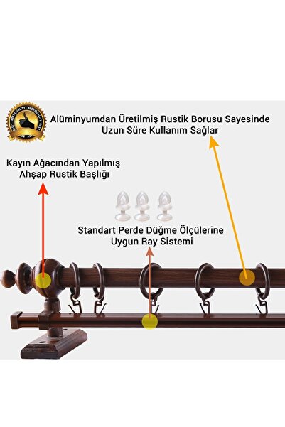Rustik Ceviz Ahşap Rustik Perde Askısı - Raylı Rustik Borusu 100 cm