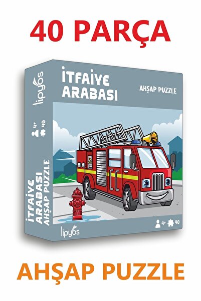 LİPYOS İtfaiye Arabası 40 Parça Mini Ahşap Puzzle