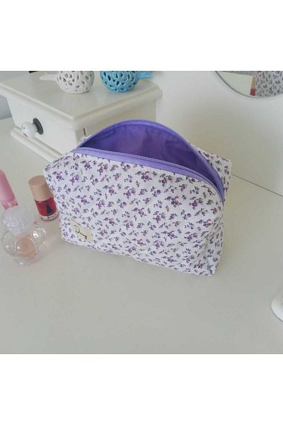 Daisy Large Size Lilac Crispy Flower Patterned Makeup Bag