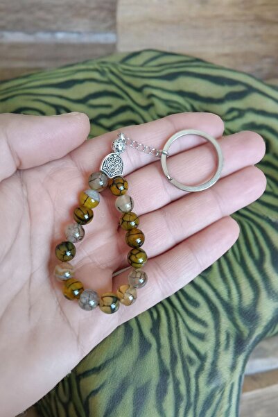 MGA DOĞAL TAŞ مسبحة من العقيق الأصفر المرقط - حجر طبيعي، سلسلة مفاتيح من العقيق