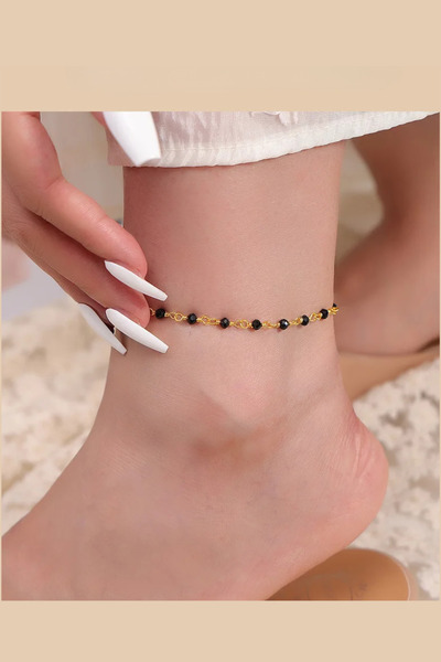 PSGT taş boncuklu halhal kadın moda siyah zirkon - altın kaplama ayak zinciri...