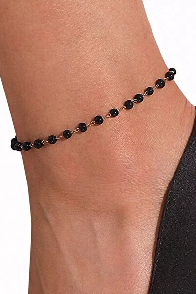 PSGT taş boncuklu halhal kadın moda siyah zirkon - gümüş kaplama ayak zinciri  takı