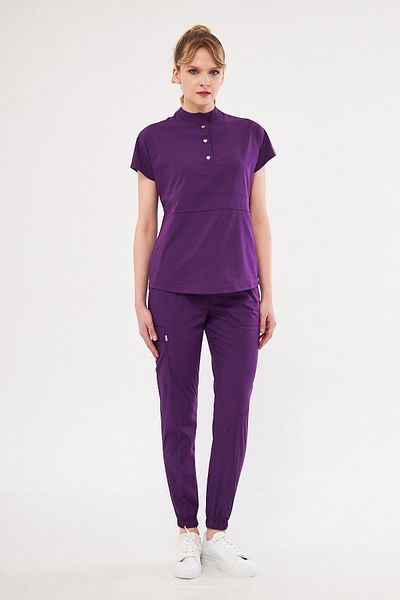 Class Üniforma Nova - Scrubs pentru femei, violet, cu cleme flexibile și cu jumătate de plăcuță