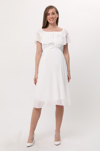 Azra Style Φόρεμα εγκυμοσύνης με σιφόν λευκό γιακά Carmen - 7000