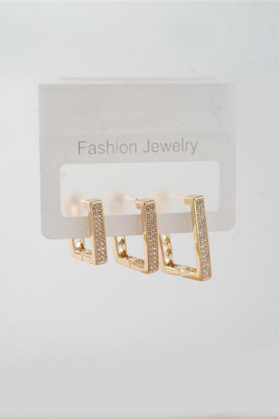 By Zeyna Aksesuar Vip Series Zircon Stone - 3 Sizes 3 Pieces Women's Earrings Set