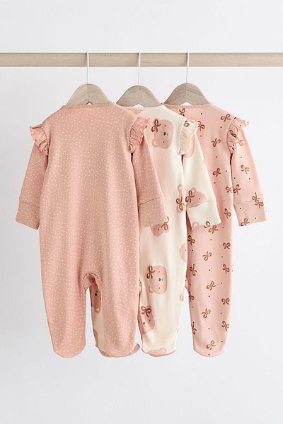 Next Baby Pink Bear Patterned 100% Cotton 3-Piece Overalls Set