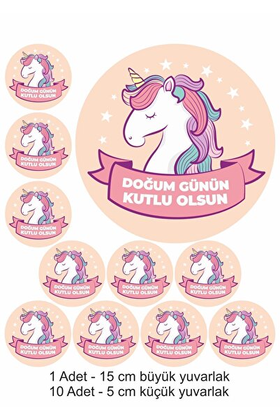 printiks Unicorn Doğum 10 Adet Yenilebilir Yazılı Pasta Süsü Kurabiye Cupcake...