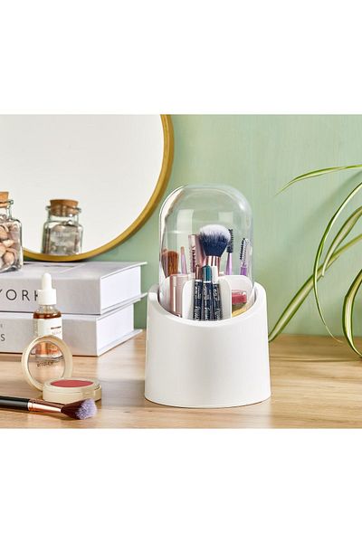Pamir Plastik 7 Compartment Makeup Organizer - Bathroom and Office Desk Organizer with Transparent Cover