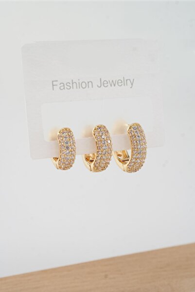 By Zeyna Aksesuar Kadın Vip Seri Zirkon Taşlı 3 Boy 3'lü Küpe Seti