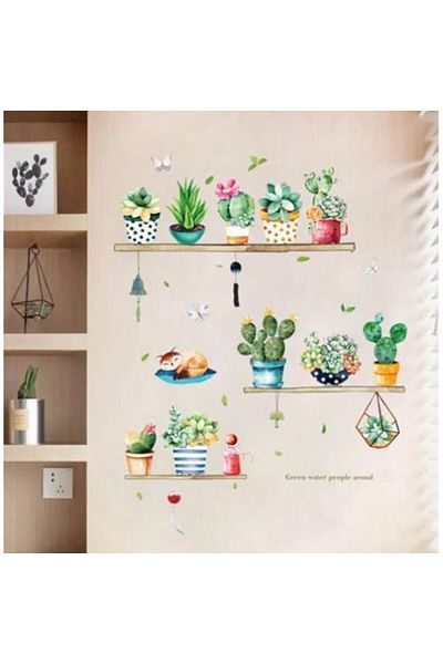 optana Potted Flower Green Plants Wall Sticker for Kids Rooms Living Room Kitchen Wall Decal