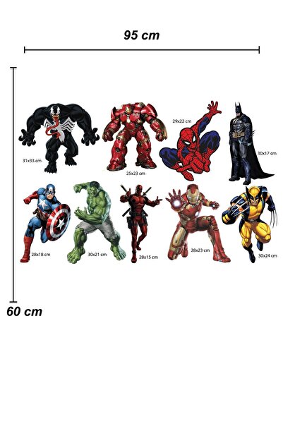 Sepet Yıldızı Marvel Avengers Hulk Ironman Batman Wolverine Venom Captain America Örümcek Adam Duvar Sticker Seti