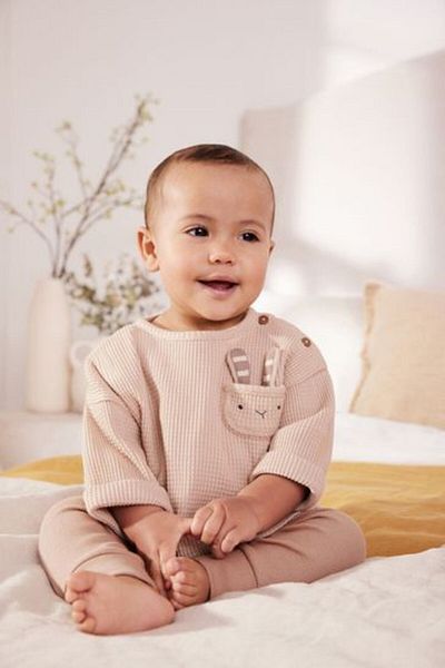 Next Baby Rabbit Patterned Cotton Long Sleeve Suit Set