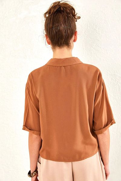 Ladyone Cămașă Crop din Viscoză pentru Damă - Mânecă Scurtă