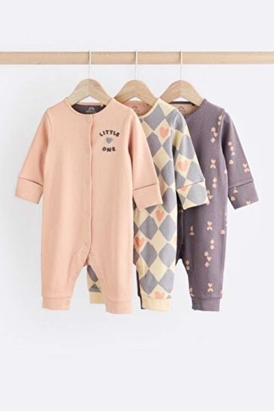 Next Baby طقم بذلة قطنية بدون قدم مكونة من 3 قطع بلون كريمي